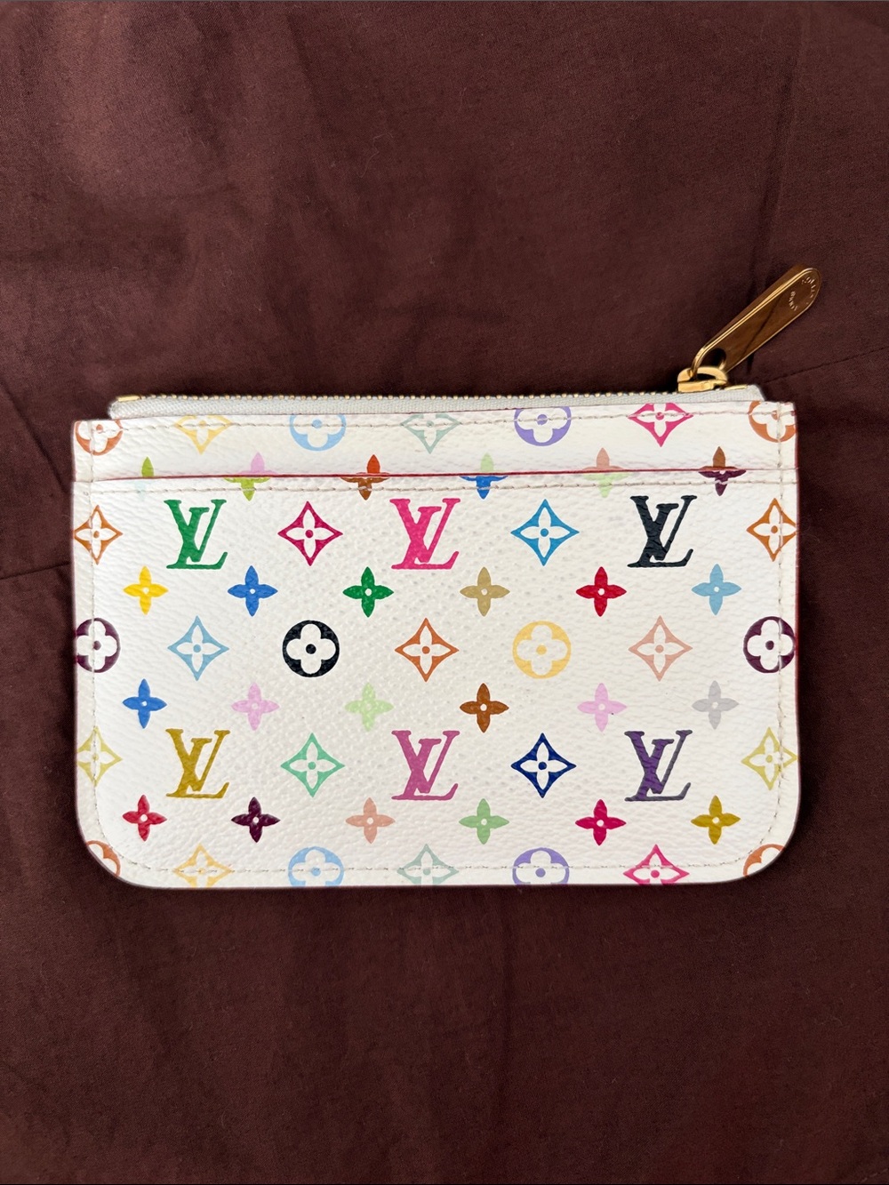Louis Vuitton x Takashi Murakami White Multicolor Monogram Pochette Clé M93734